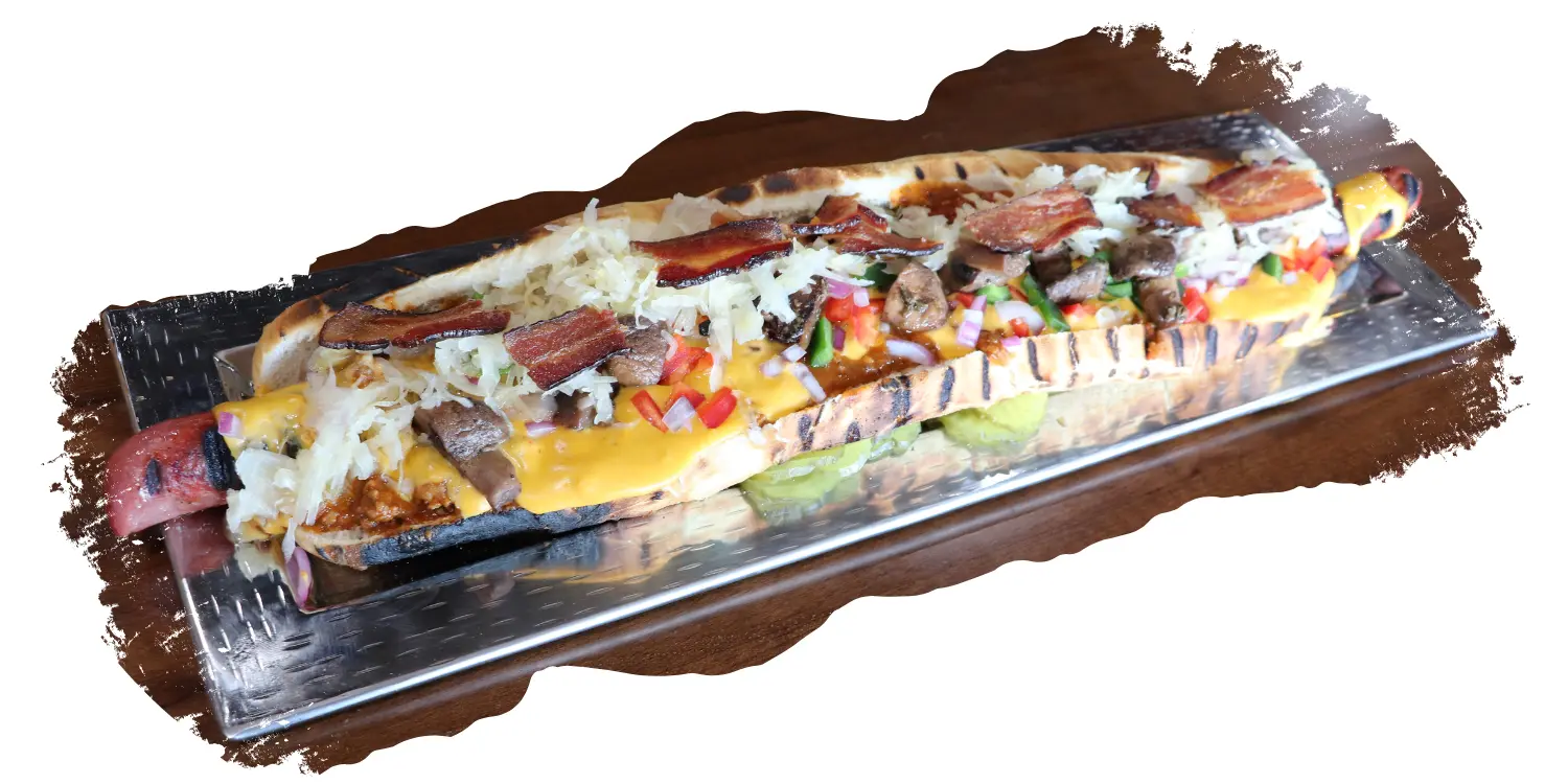 Giant 22-inch hot dog loaded with fixings
