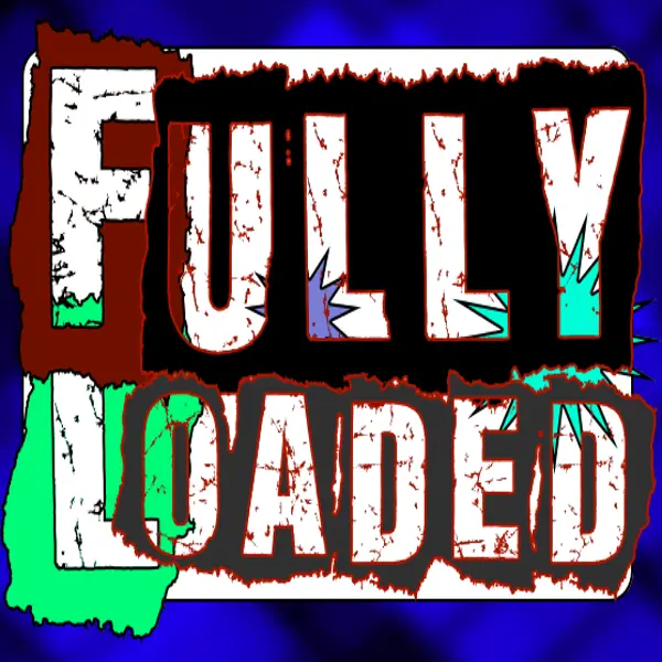 Fully Loaded band logo has graffiti style with maroon, teal, dark blue and black patches of color