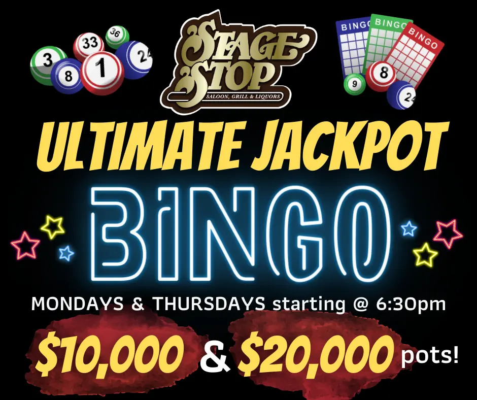 Ultimate Jackpot Bingo graphic with Bingo cards and balls.