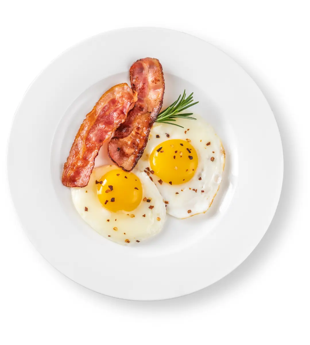 Plate of bacon and eggs.