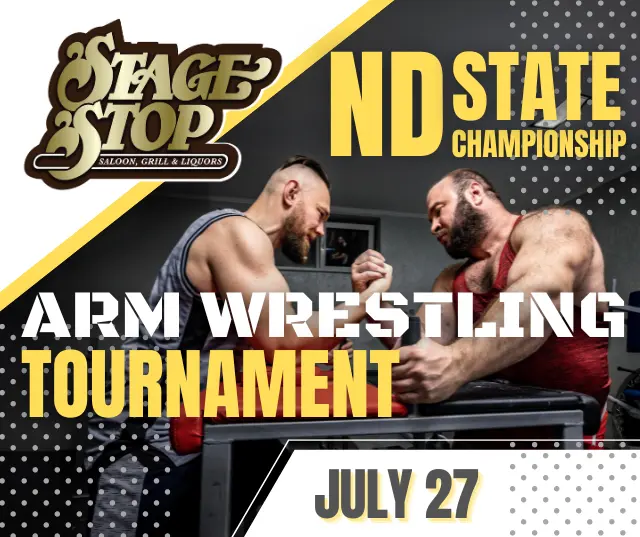 Arm Wrestling Tournment graphic with two men arm wrestling