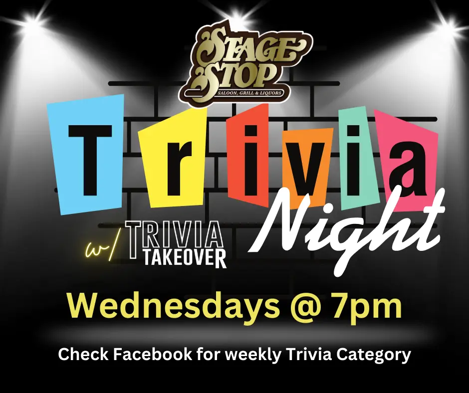 Trivia Night graphic with colorful Trivia sign