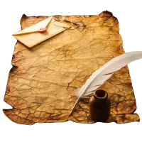 Quill pen and old paper with an envelope