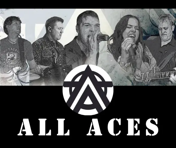 All Aces Band logo and four band members - one female and three males.